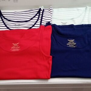 4-Set Tank Tops Red, Navy, and Striped Faded Glory M (8-10)